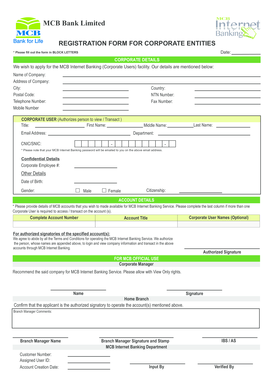 Mcb Account Number  Form