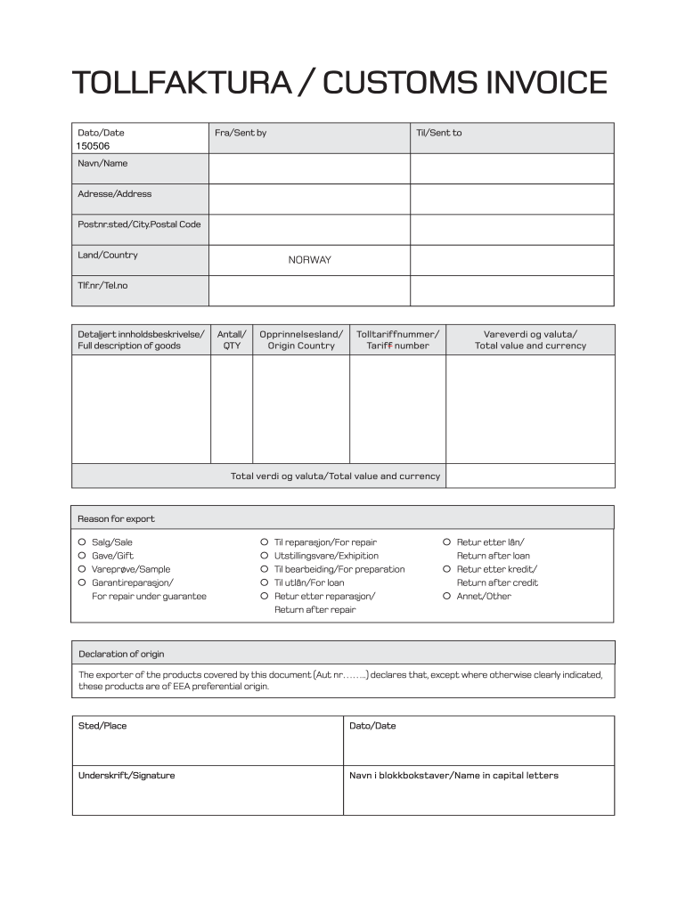 Tollfaktura  Form