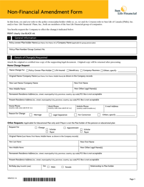 Sun Life Amendment of Application Form