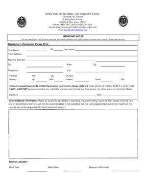 File an OPRA Request Cranford  Form