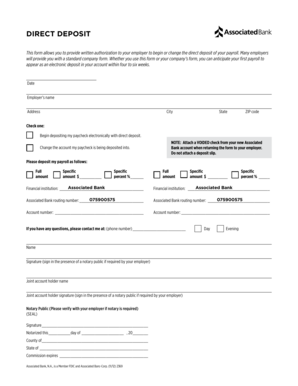 Associated Bank Direct Deposit Form