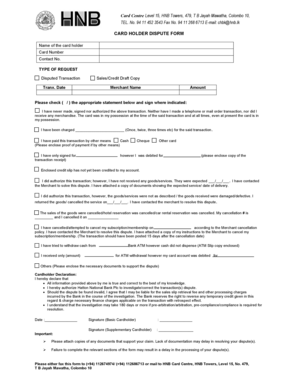 Hnb Dispute Form