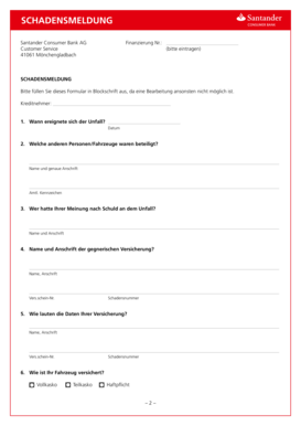 Santander Schadensmeldung Auto  Form