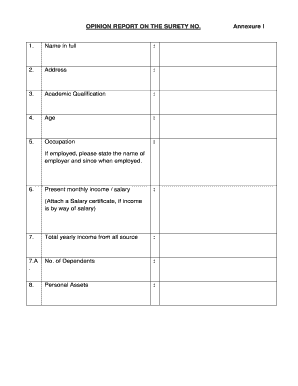 Opinion Report on Surety Annexure D  Form