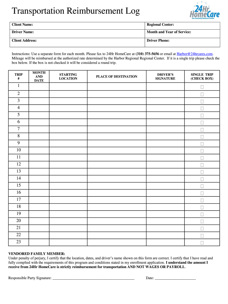 Transportation Reimbursement  Form