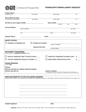  Sva Transcript Request 2015