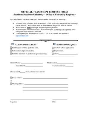 Snu Transcript Request  Form