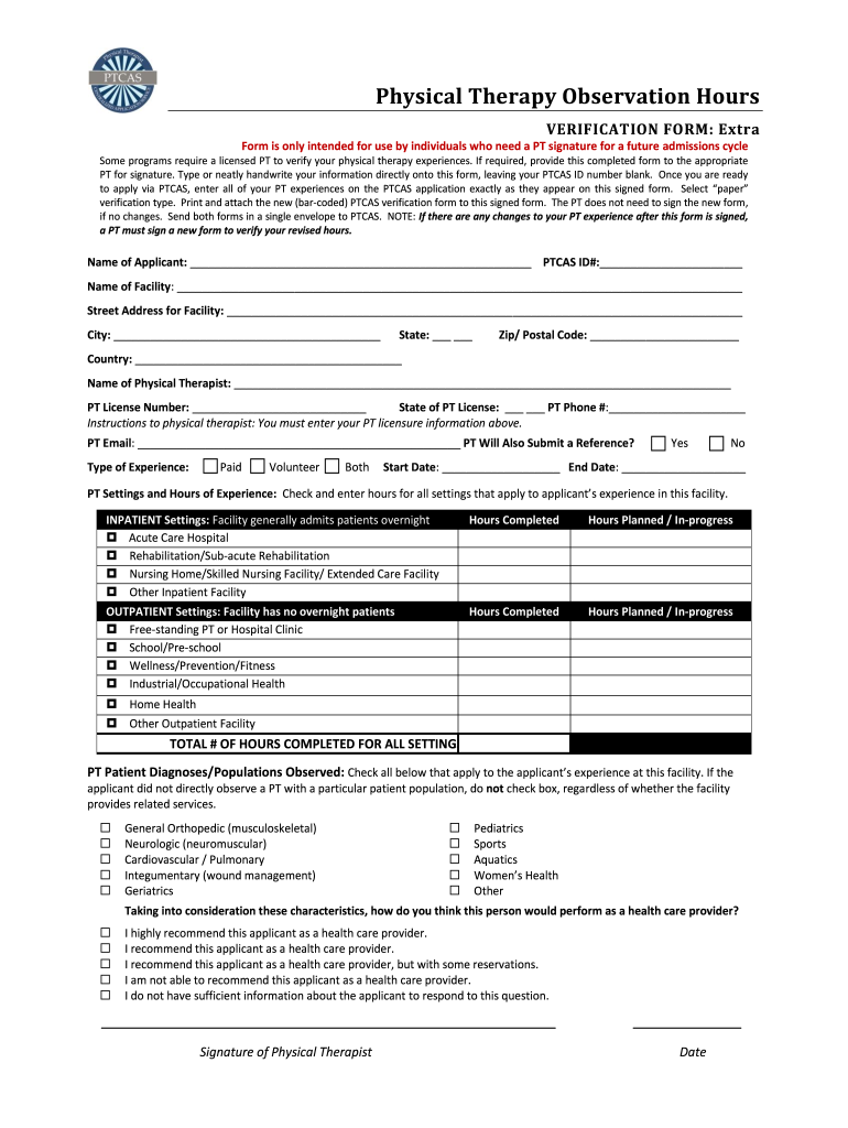 Ptcas Observation Hours Form