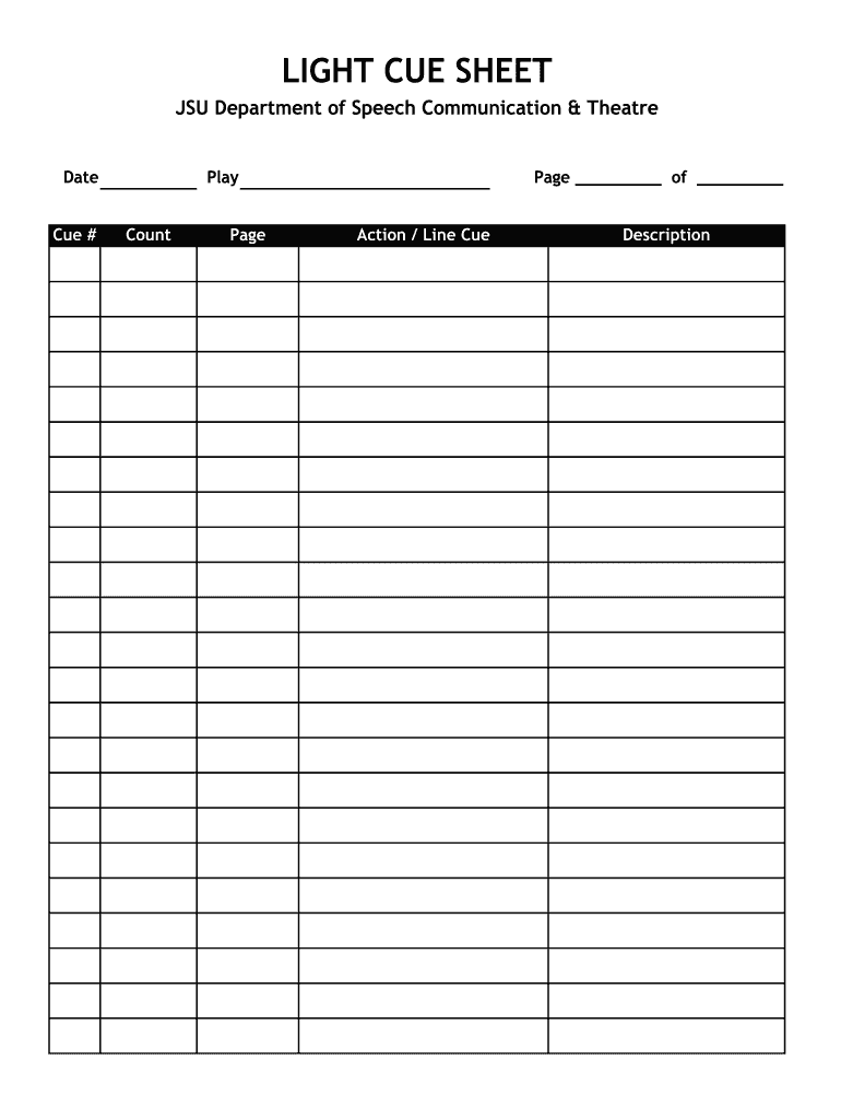 Lighting Cue Sheet PDF  Form