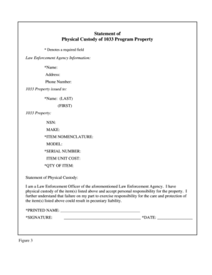Statement of Physical Custody of 1033 Program Property Dla  Form