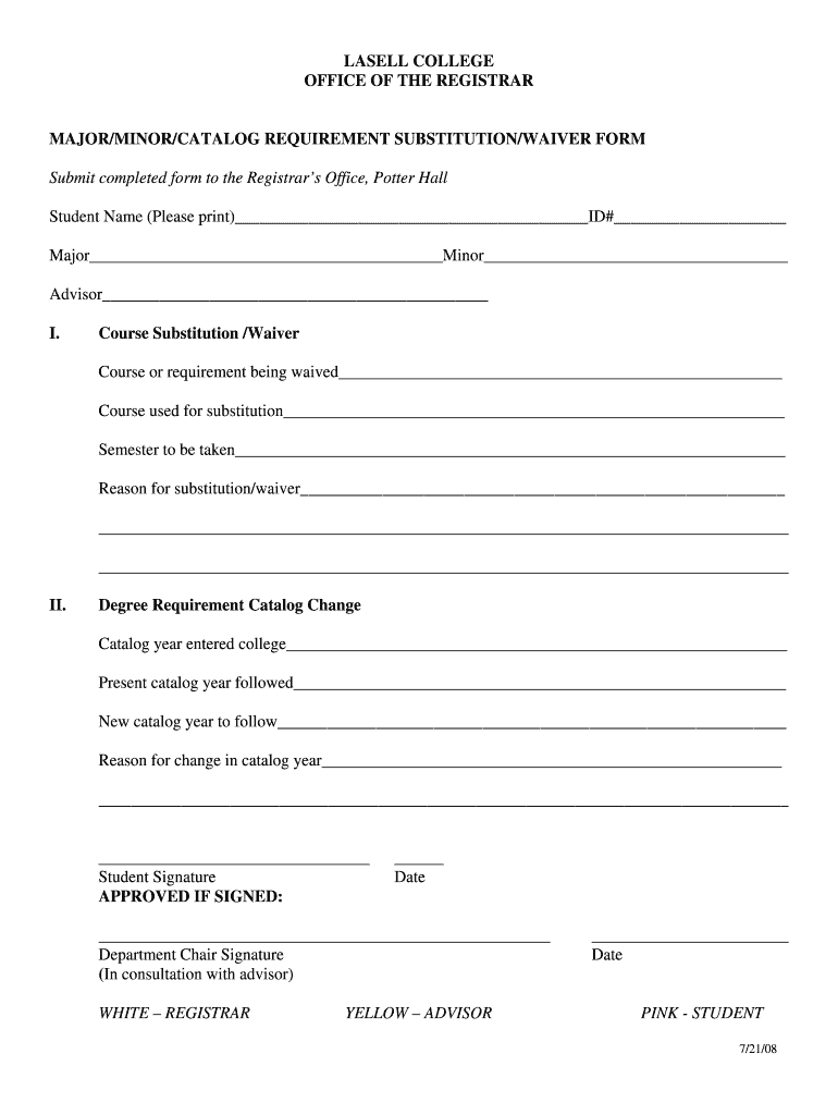  SubstitutionRequirementWaiverForm DOC Lasell 2008-2024