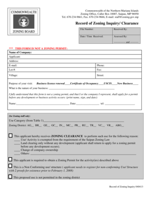 Record of Zoning Inquiry Clearance  Form