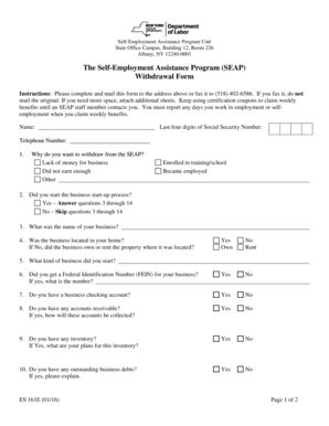  the Self Employment Assistance Program SEAP Withdrawal Form  Labor State Ny 2016-2024