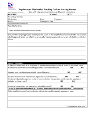 Psychotropic Medication Tracking Form