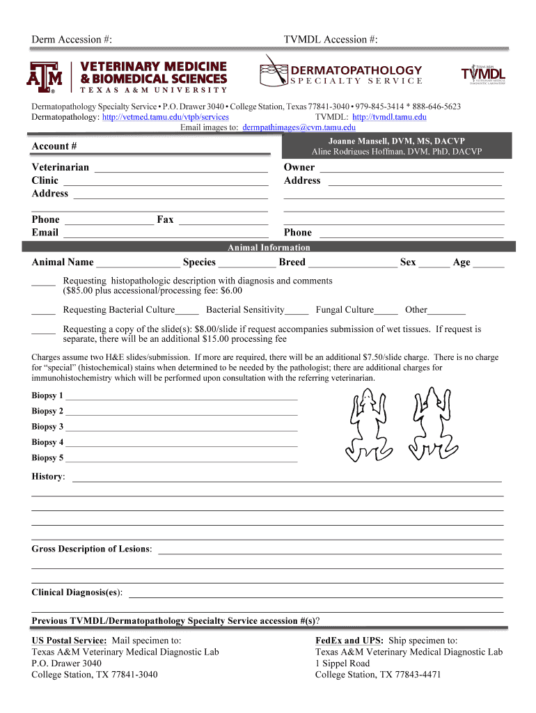 Derm Accession #  Tvmdl Tamu  Form
