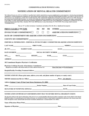  SP4131801 COMMONWEALTH of PENNSYLVANIA NOTIFICATION of MENTAL HEALTH COMMITMENT the Uniform Firearm Act, 18 P Buckscounty 2001