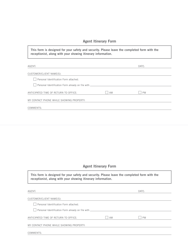 Agent Itinerary Form Garealtorcom