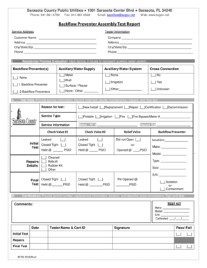 Backflow Preventer Assembly Test Report Siesta Beach Scgov  Form