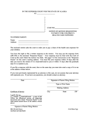 DR 354 Notice of Motion Requesting Payment for Childrens Health Care Expenses 612 Domestic Relations Forms