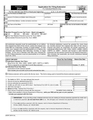 Arizona Form 204 for CALENDAR YEAR Application for Filing Extension for Individual Returns Only for the Calendar Year or Fiscal 
