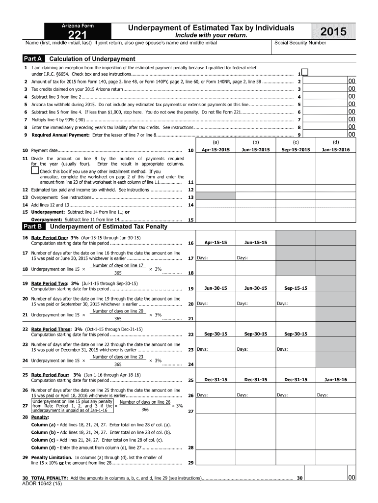 Arizona Form Underpayment of Estimated Tax by Individuals Include with Your Return