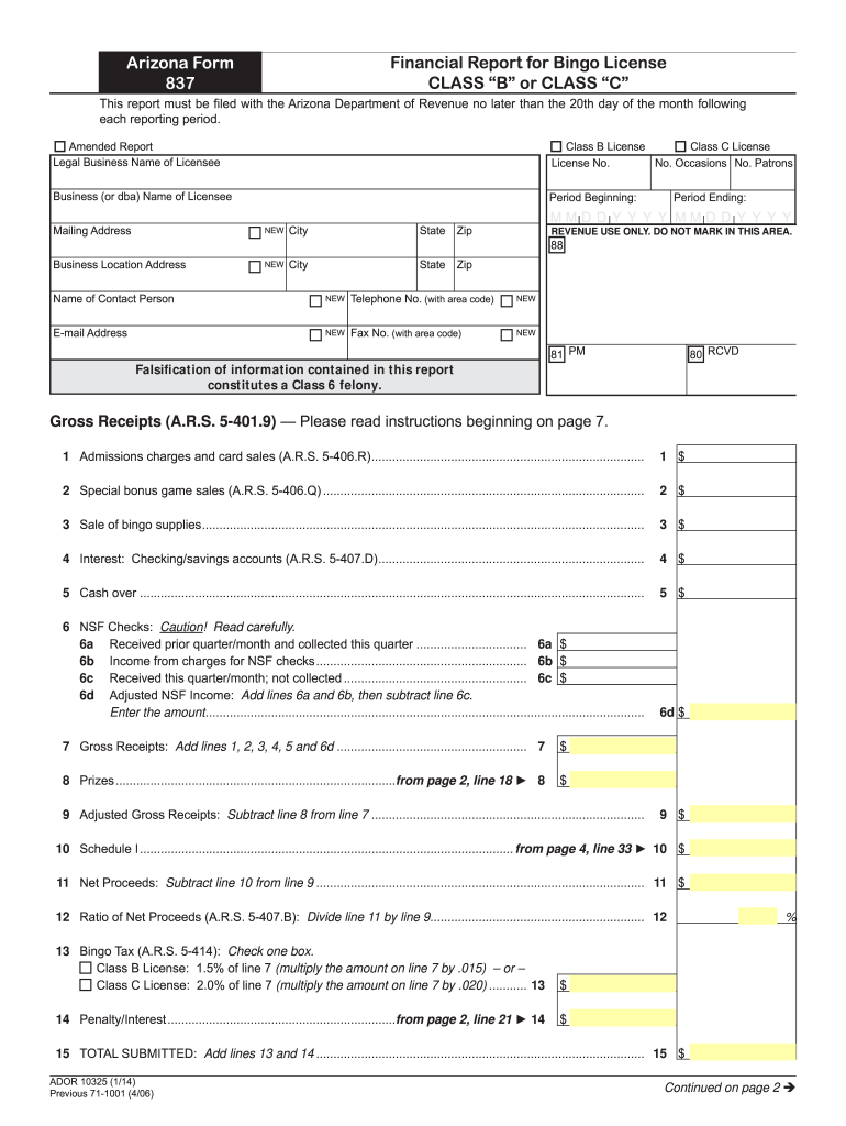 Az Bingo Form 837