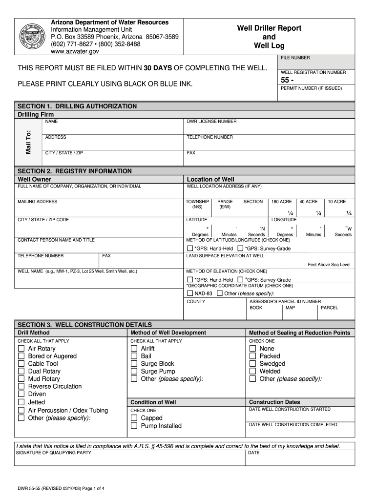 Instructions for Well Driller Report Form 55 55 Azwater