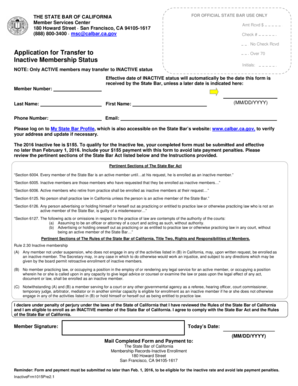 Application for Transfer to Inactive Membership Status Calbar Ca  Form