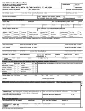 VESSEL REPORT STOLEN or EMBEZZLED VESSEL Dbwcagov Dbw Ca  Form