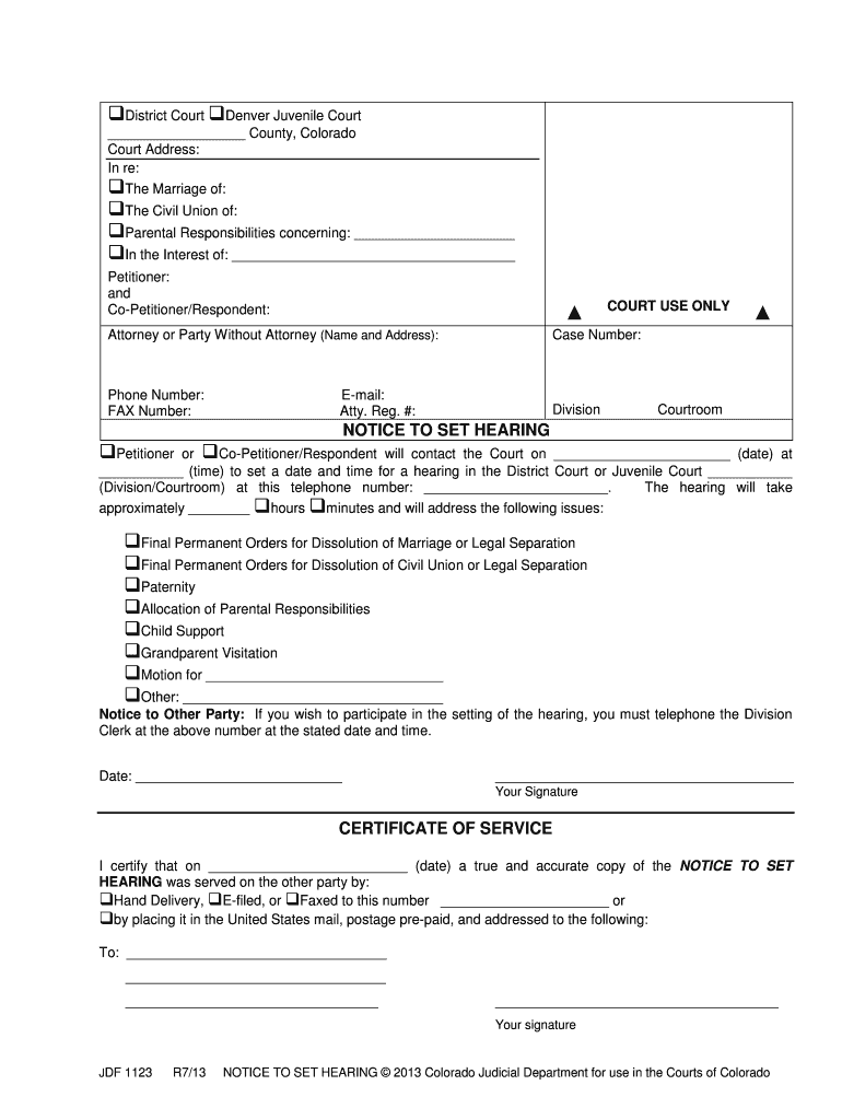  NOTICE to SET HEARING  Courts State Co 2013-2024