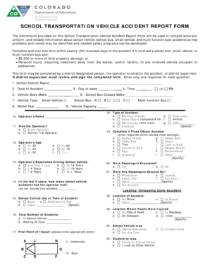 SCHOOL TRANSPORTATION VEHICLE ACCIDENT REPORT FORM Cde State Co