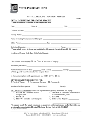 Physical Medicine Request Form Idaho State Insurance Fund Idahosif