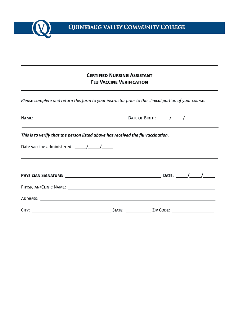 Certified Nursing Assistant Flu Vaccine Verification Qvcc Commnet  Form