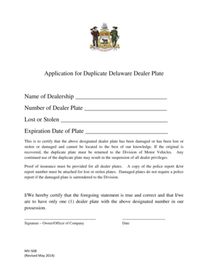  Delaware Plate Form 2014
