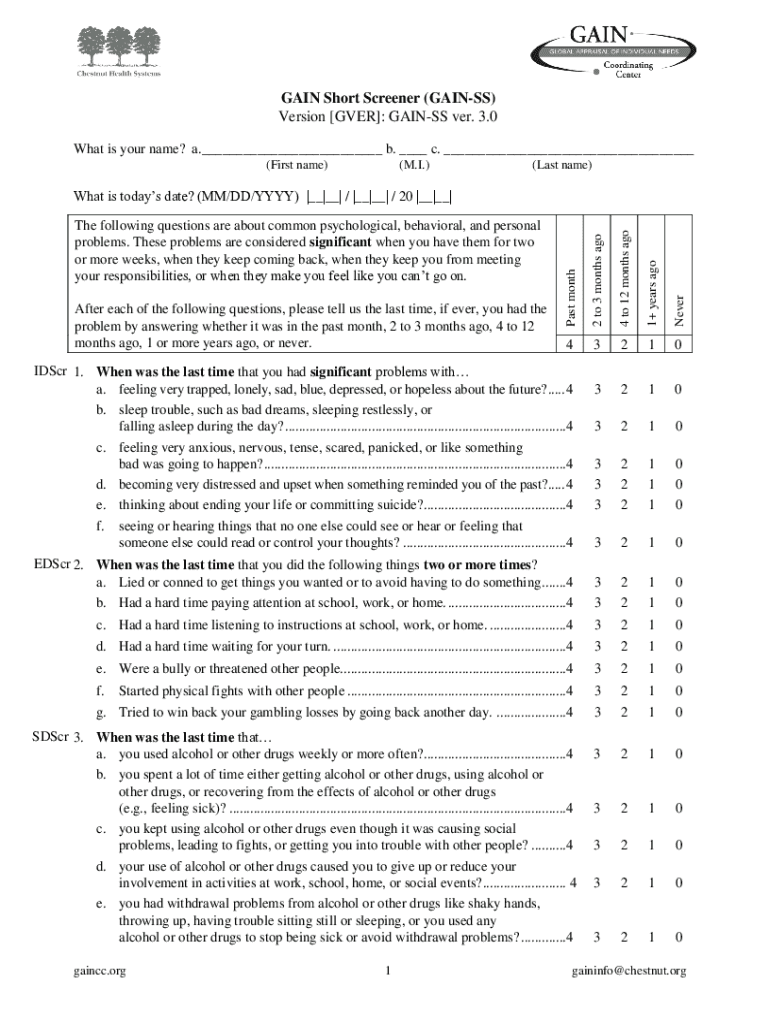 Gain Short Screener PDF  Form