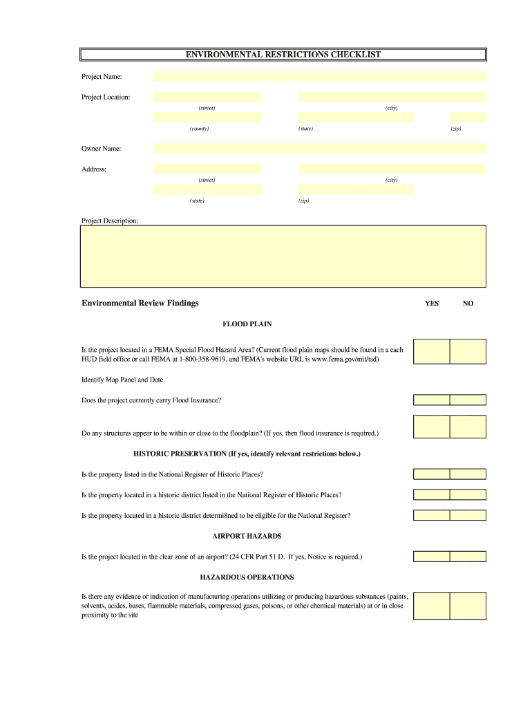 ENVIRONMENTAL RESTRICTIONS CHECKLIST  Lhc La  Form