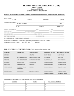 Traffic Education Program Conway Sc  Form