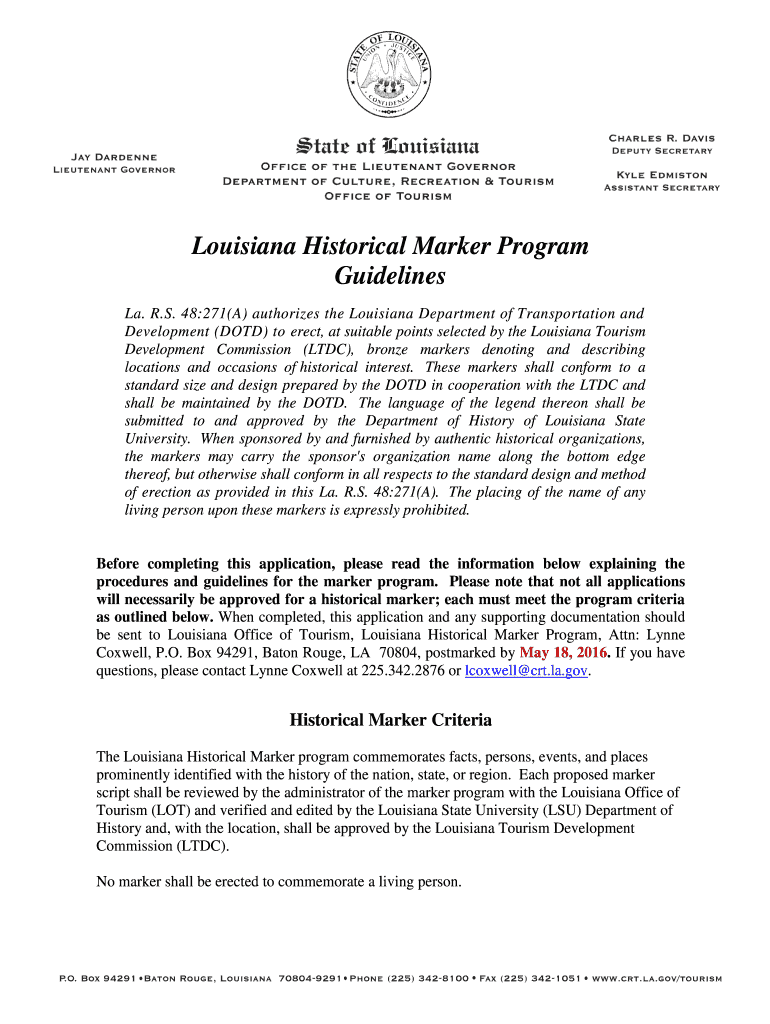 Louisiana Historical Marker Program  Form