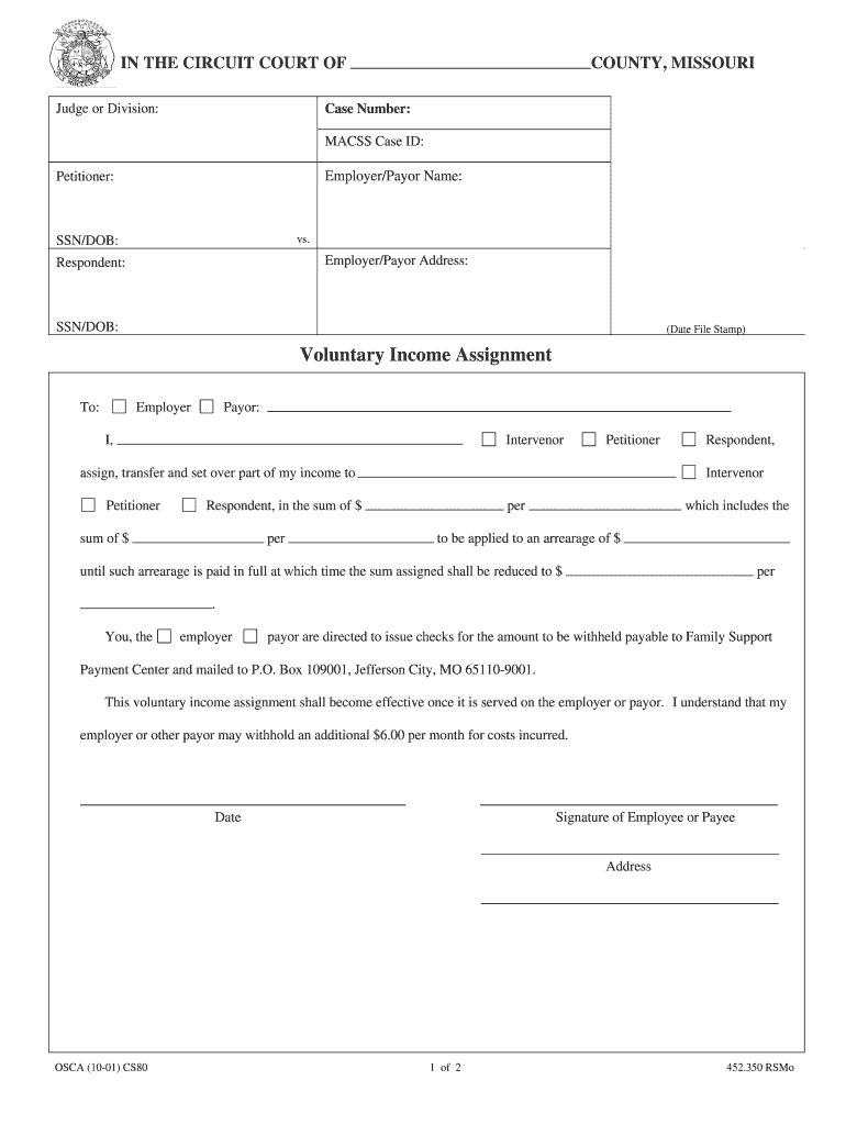 Voluntary Income Assignment Missouri Courts Mo  Form