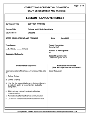 Lesson Plan Cover Sheet  Form