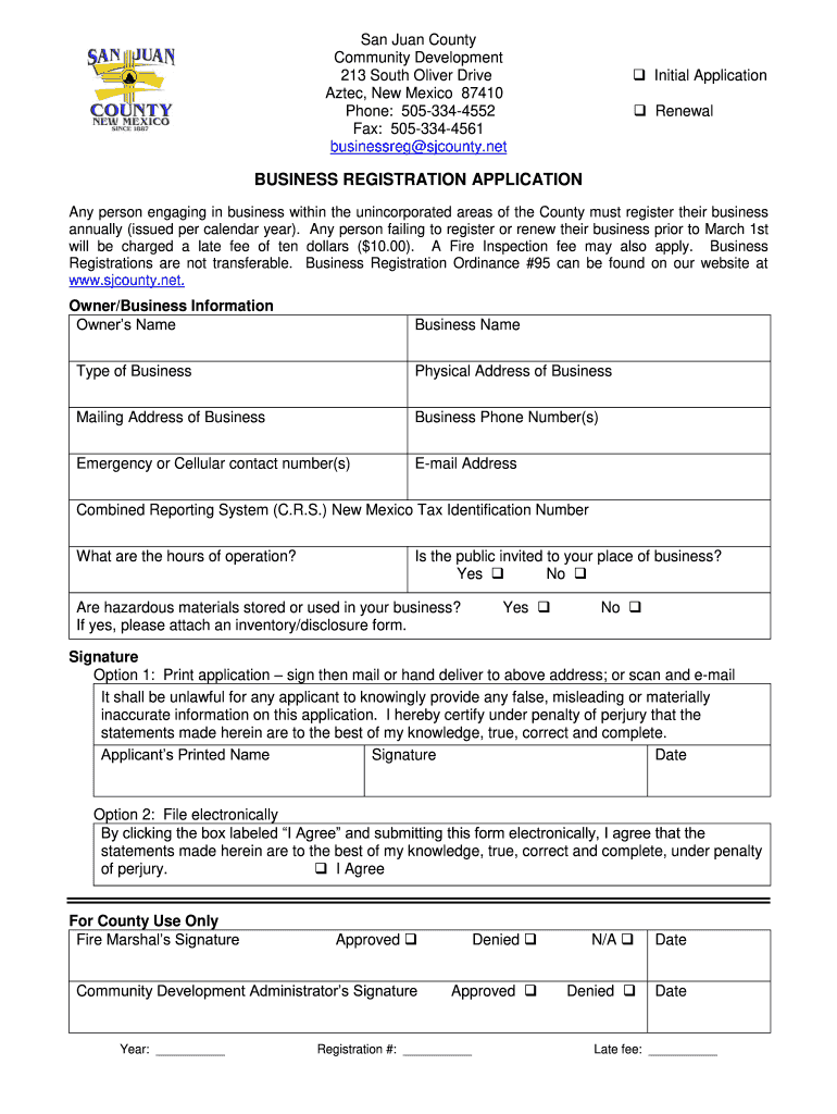 Nm Registration San Juan County  Form