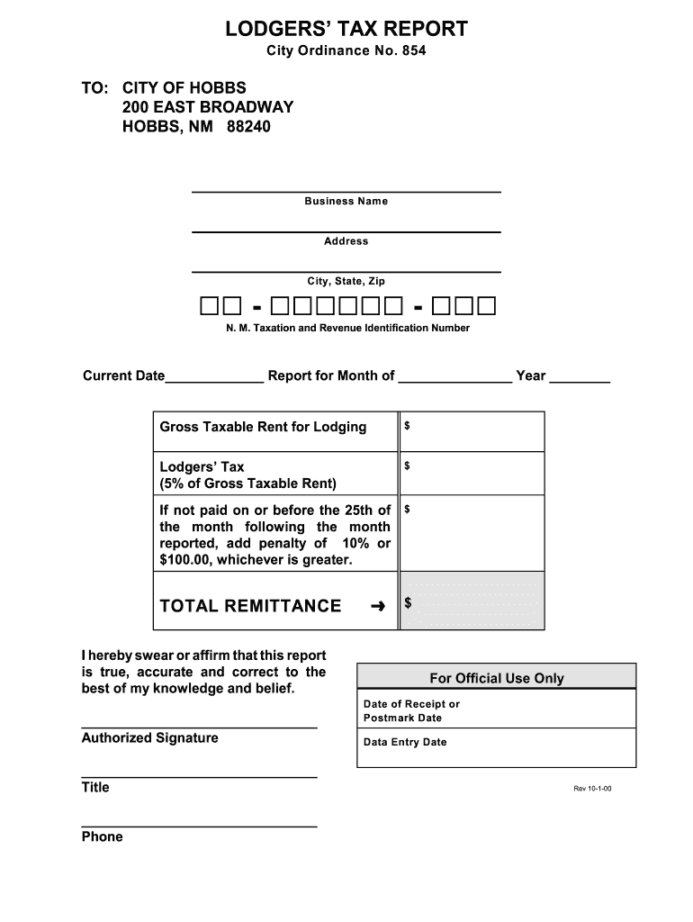  LODGERS TAX REPORT  City of Hobbs  Hobbsnm 2000