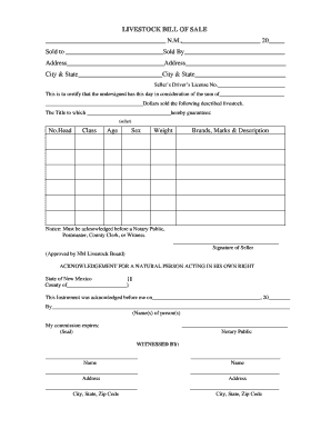 New Mexico Livestock Bill Sale  Form