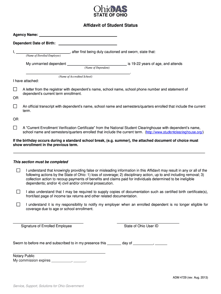 Oh Affidavit Student Das  Form