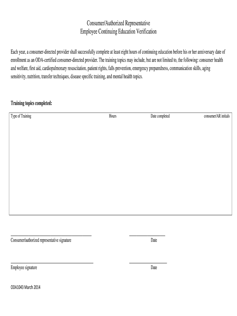 Form ODA1043 Continuing Ed Verification Form 03 21docx Aging Ohio