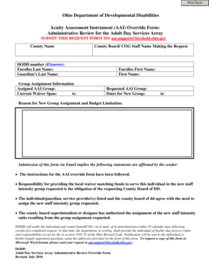 Acuity Assessment Instrument AAI Override Form Dodd Ohio