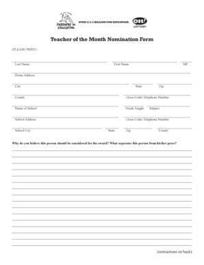 Teacher of the Month Nomination Form