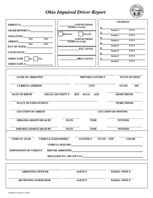 Ohio Impaired Driver Report Odh Ohio  Form