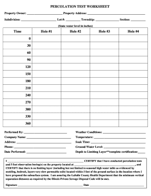 Percolation Test Results Sheet  Form