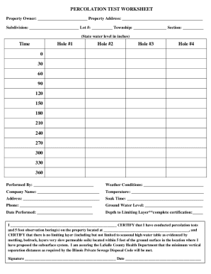 Percolation Test Results Sheet  Form